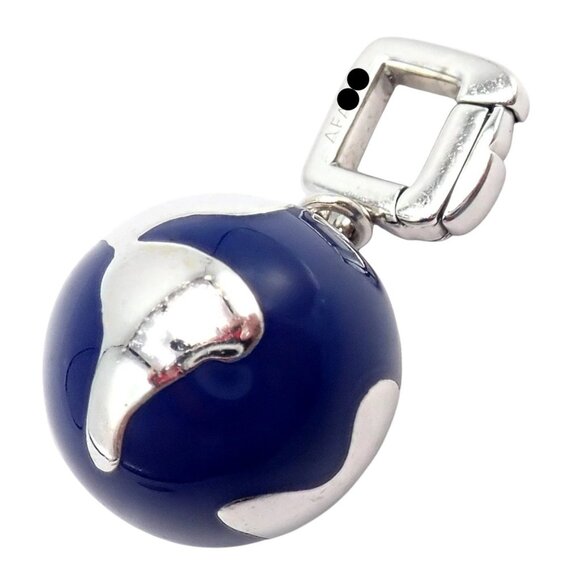 Vintage Louis Vuitton 18k White Gold Enamel Globe World Diamond Charm Pendant - Picture 10 of 10